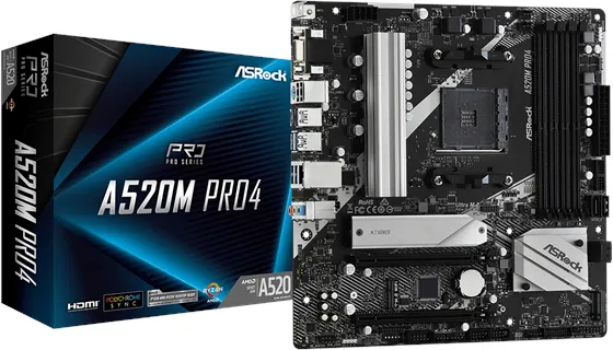 ASRock A520M Pro4 Placa base - AMD A520 - AMD AM4 socket - DDR4 RAM - Micro-ATX